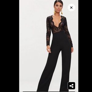 Black Lace Plunge Jumpsuit